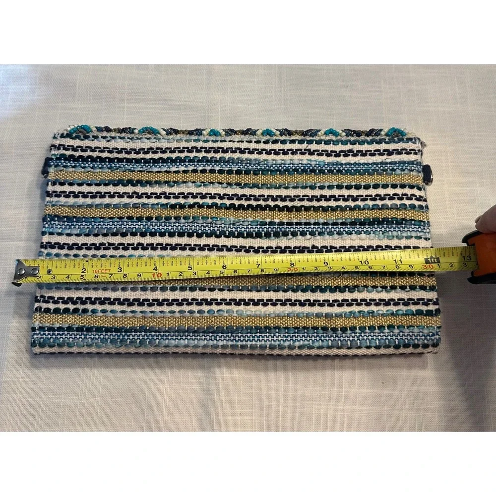 America & Beyond Evil Eye Beaded Clutch Bag Blue Gold Chevron Crossbody NWOT